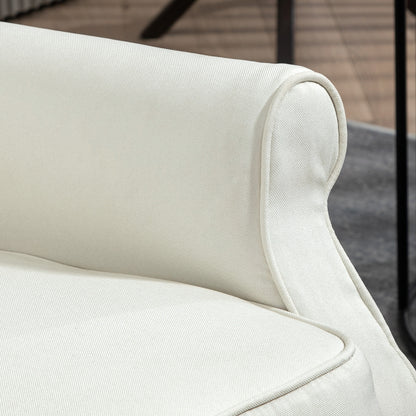 Fauteuil inclinable avec repose-pieds, capitonné et accoudoirs roulés pour salon, blanc crème