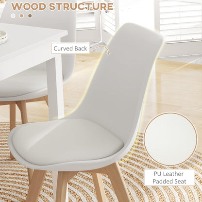 Lot de 4 chaises de salle à manger modernes en bois d'hévéa avec coussin en cuir synthétique, blanc