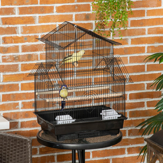PawHut 25" Bird Cage with Perch, Swing, Food Container, Sliding Tray &amp; Handle, for Finches, Canaries &amp; Parakeets