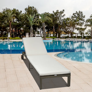 Rattan chaise lounge with 4-position adjustable backrest and casters, cream white