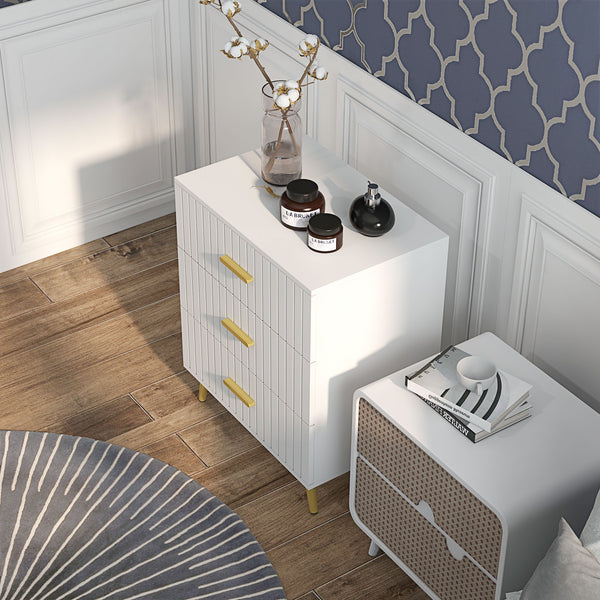 3-drawer chest with aluminium legs and gold handles, white.