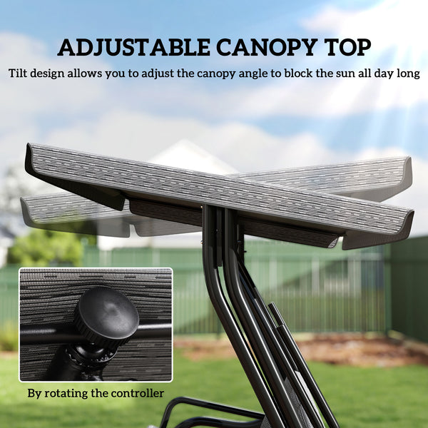 3-Person Porch Swing Chair, Patio Swing Bench with Adjustable Canopy, Removable Thicken Cushion, Black