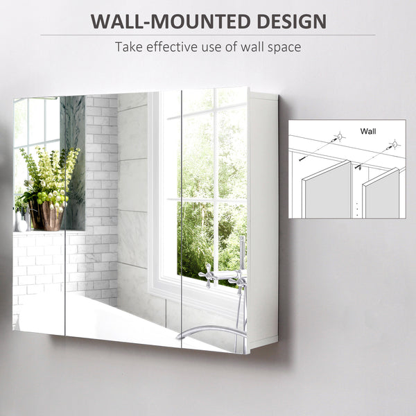 Wall-mounted medicine cabinet 71 x 61 cm with mirror, 3 doors and adjustable shelves, white