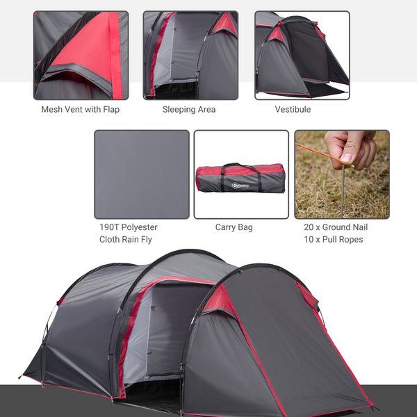 2-3 Person Pop-Up Camping Tent with Mosquito Net, Zippered Doors, Carry Bag for Fishing and Hiking, Dark Grey