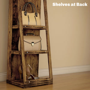 Armoire à bijoux pivotante à 360°, verrouillable, avec miroir intégré, brun rustique