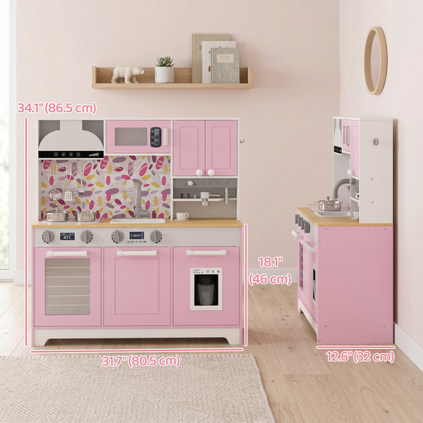 Cuisine de jeu pour enfant avec machine à café, distributeur de glaçons et accessoires, rose