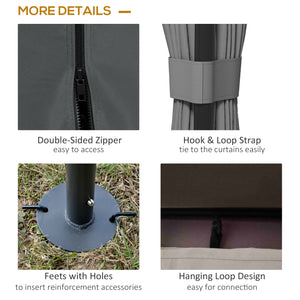 10' x 10' 2-Tier Outdoor Gazebo Canopy Tent with Zippered Mesh Sidewalls, Aluminum Frame for Patio, Backyard Light Gray