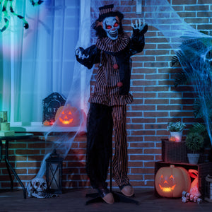 Clown grandeur nature 1,6 m, décoration d'Halloween d'extérieur avec yeux lumineux