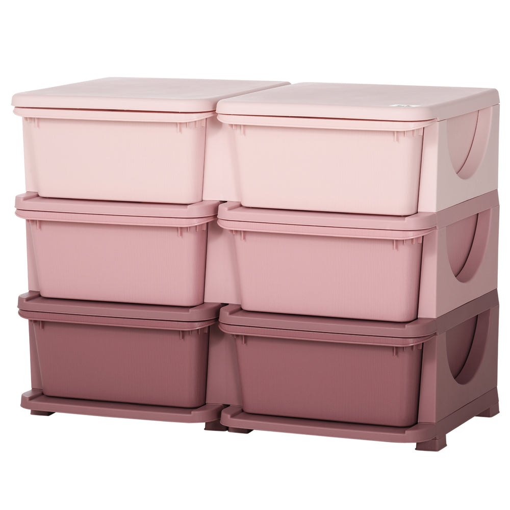 3-Tier Kids Toy Organizer and Storage Bins with 6 Plastic Drawers, Pink