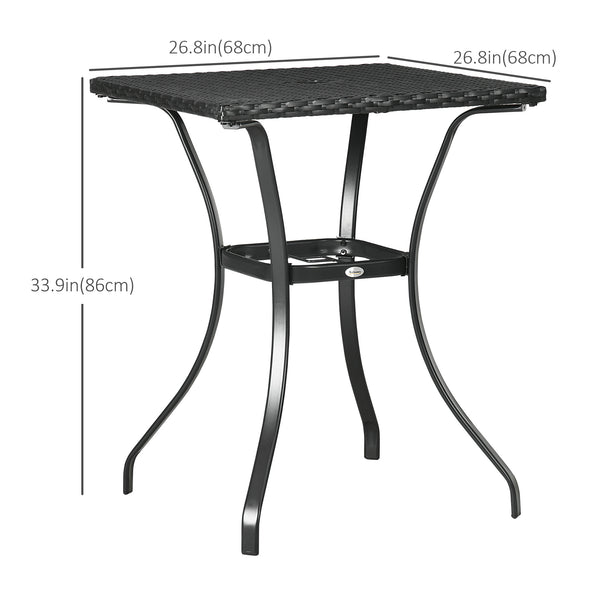 Table basse d'extérieur en résine tressée avec trou pour parasol, noir