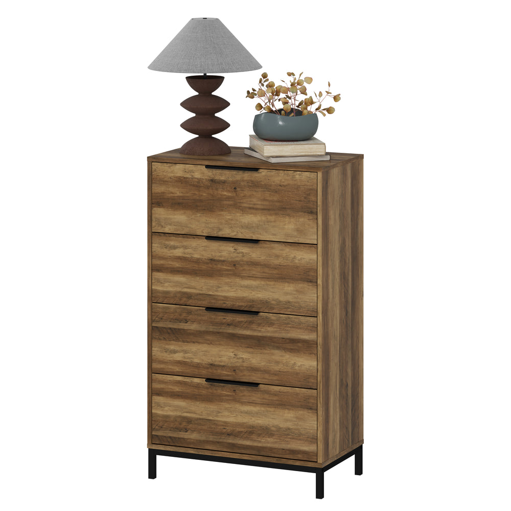 Commode pour chambre à coucher, tour de rangement à 4 tiroirs, couleur naturelle