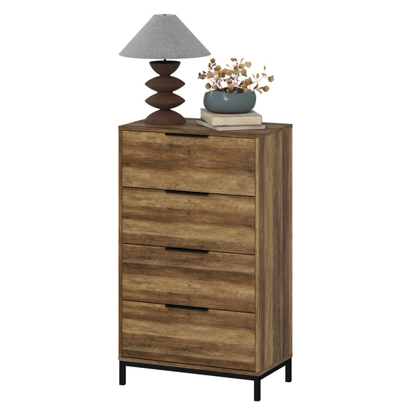 Commode pour chambre à coucher, tour de rangement à 4 tiroirs, couleur naturelle