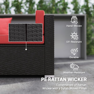 Ensemble de sectionnel 7 pièces en osier pour patio, rouge vin