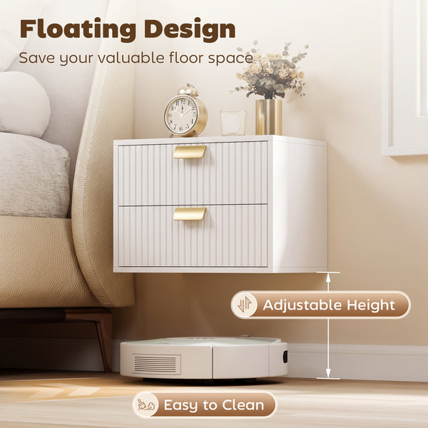 Ensemble de 2 tables de chevet flottantes avec 2 tiroirs chacune, blanc