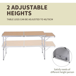 4ft Picnic Table with Slide Shelf Outdoor Portable Aluminum Folding Table 2 Adjustable Height Light-weight Camping BBQ Party Dining Table w/ Carrying Handle
