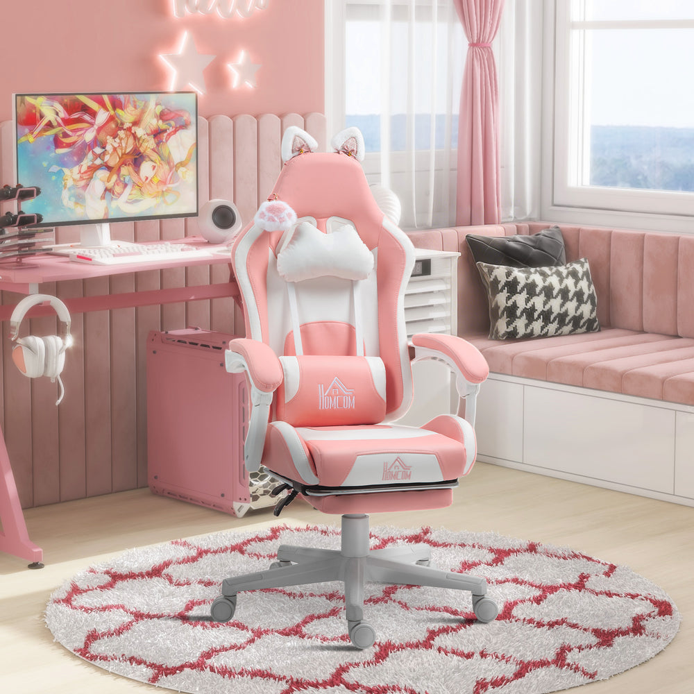 Fauteuil de jeu Cute Racing en similicuir avec repose-pieds, appui-tête et soutien lombaire, rose