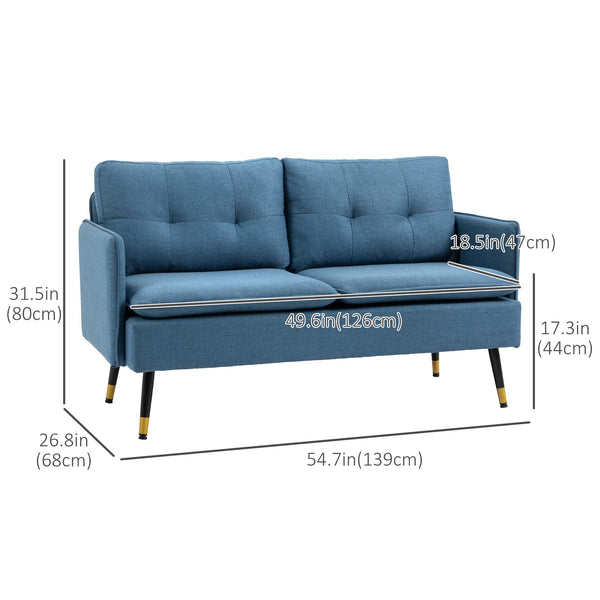 Canapé causeuse avec capitonnage à boutons, bleu foncé