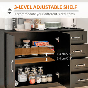 Buffet moderne avec 4 tiroirs et 2 portes à panneaux, noir