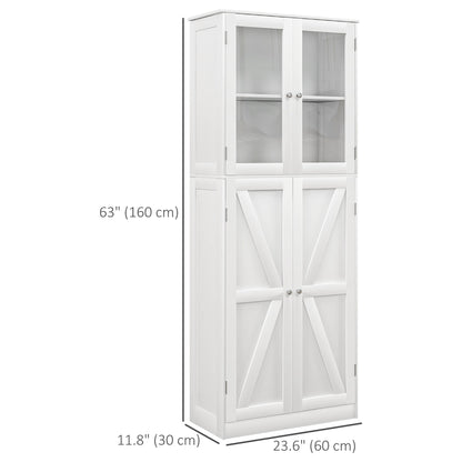Modern Bathroom Vanity with Glass Doors and 5 Tier Barn Doors, White