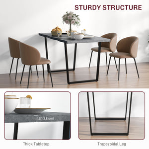 Table à manger industrielle avec plateau à bords ondulés et pieds en acier, pour 6 personnes maximum, gris ciment