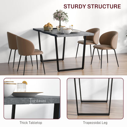 Table à manger industrielle avec plateau à bords ondulés et pieds en acier, pour 6 personnes maximum, gris ciment