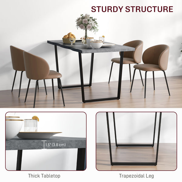 Table à manger industrielle avec plateau à bords ondulés et pieds en acier, pour 6 personnes maximum, gris ciment