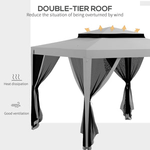 Tente de réception 10 x 10 avec moustiquaire et toit à double niveau, gris clair