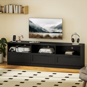 Meuble TV avec 3 armoires et 3 étagères ouvertes, pour téléviseurs jusqu'à 85 pouces, noir