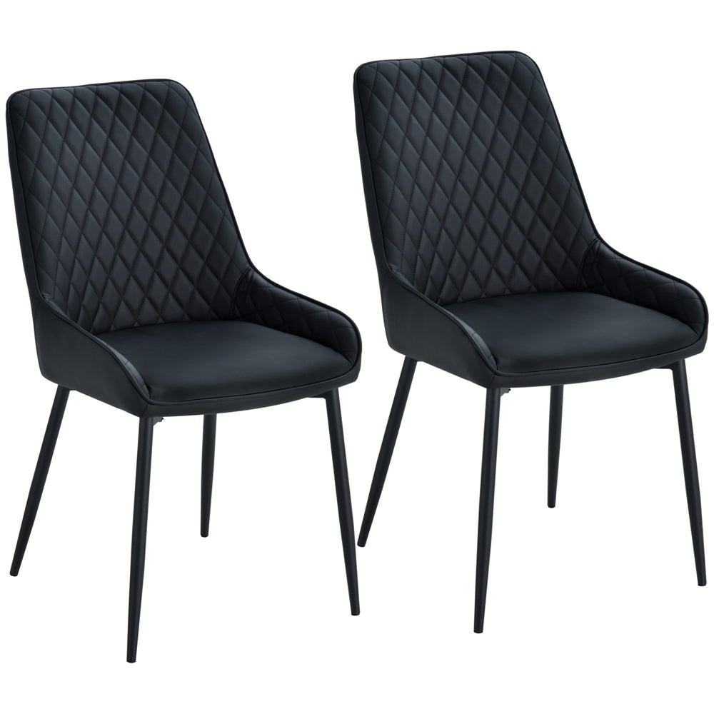Lot de 2 chaises de salle à manger modernes en cuir synthétique noir avec pieds en métal, confortables et élégantes pour cuisine ou salle à manger contemporaine