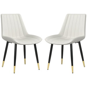 Set of 2 chairs with faux leather upholstery and steel legs, cream color