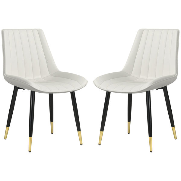 Set of 2 chairs with faux leather upholstery and steel legs, cream color