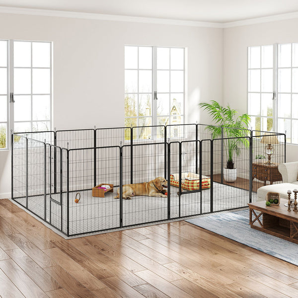 Heavy Duty Pet Playpen, 16 Panels Steel Dog Fence Puppy Exercise Pen with 2 Doors Locking Latch, 47" Height