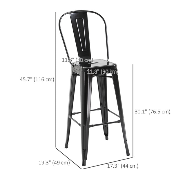 Set of 4 industrial-style metal bar stools, black
