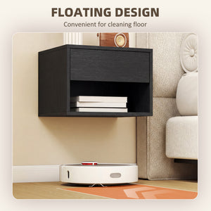 Ensemble de 2 tables de chevet flottantes avec tiroir et tablette ouverte – Noir