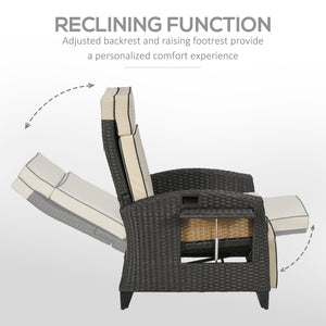 Outdoor Recliner Chair with Adjustable Backrest, Cushion, Side Tray, Khaki