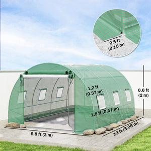 Direct access greenhouse, UV and wind resistant, with support bars, green