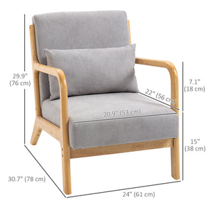 Fauteuil lounge en tissu avec pieds en bois et rembourrage épais, gris