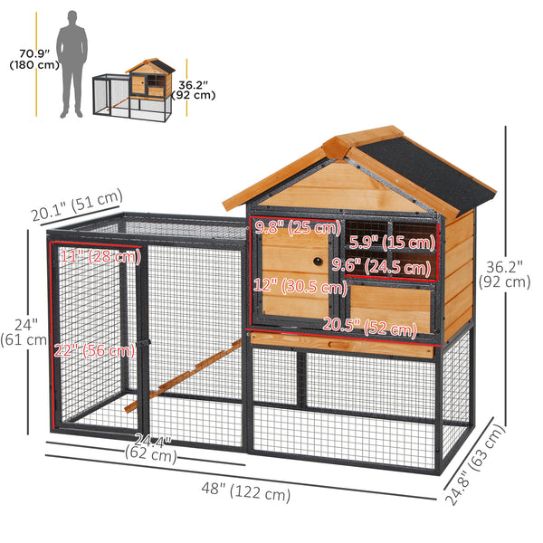 Clapier d'extérieur avec enclos, structure métallique résistante, toit en asphalte et rampe d'accès