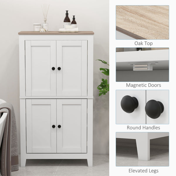 Armoire de rangement de salle de bain blanche avec 2 portes et plateau effet chêne