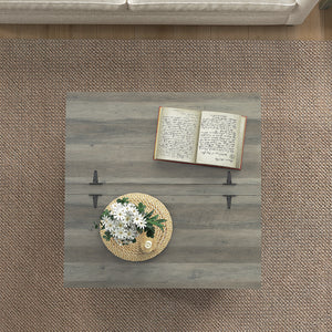 Table basse de style farmhouse avec couvercles rabattables, gris vieilli