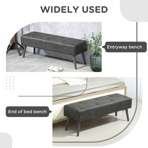 Banc de chambre avec capitonnage à boutons rembourré en similicuir, gris