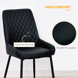 Lot de 2 chaises de salle à manger modernes en cuir synthétique avec pieds en métal, noir