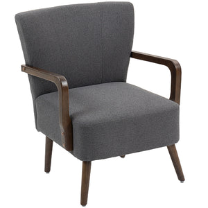 Fauteuil d'appoint avec pieds en bois, rembourrage épais, gris foncé