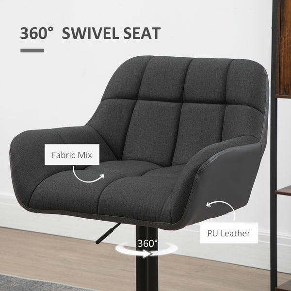 Set of 2 swivel bar stools with footrest, black