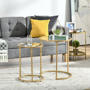 Lot de 2 tables d'appoints gigognes avec base en métal, doré