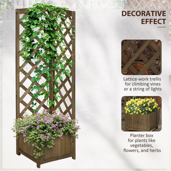 Raised wooden planter with trellis for climbing plants