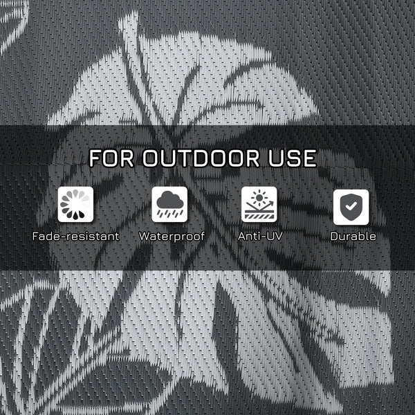 Tapis d'extérieur réversible pour patio, tapis en plastique 6' x 9' pour jardin, terrasse, plage, camping, gris et blanc