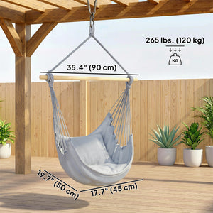 Hammock Chair Swing Hanging Macrame Chair w/ Two Soft Seat Cushions, Grey