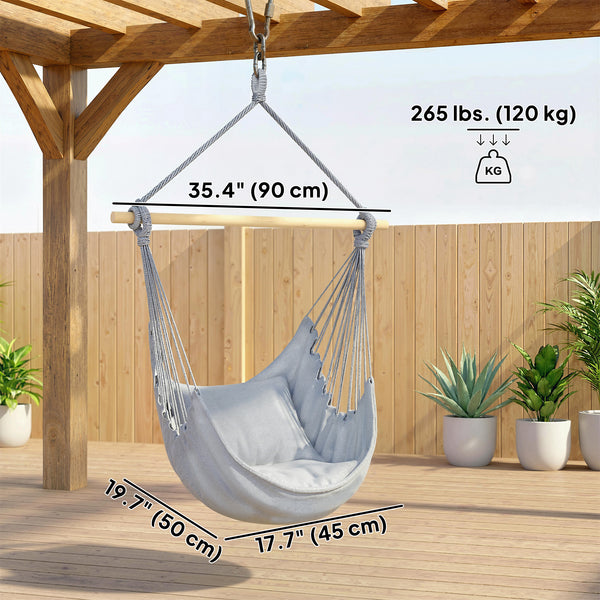 Hammock Chair Swing Hanging Macrame Chair w/ Two Soft Seat Cushions, Grey