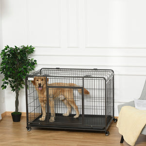 Cage pliable ultra-résistante avec double porte, roulettes verrouillables et plateau